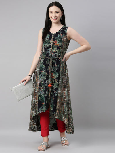 Neerus Women Green Printed Anarkali Kurta