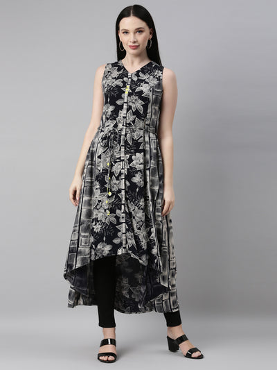 Neerus Women Black Floral Printed Anarkali Kurta