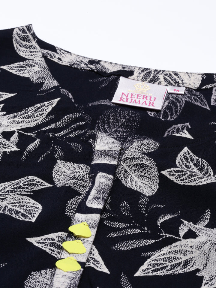Neerus Black printed anarkali kurta - detail view 2