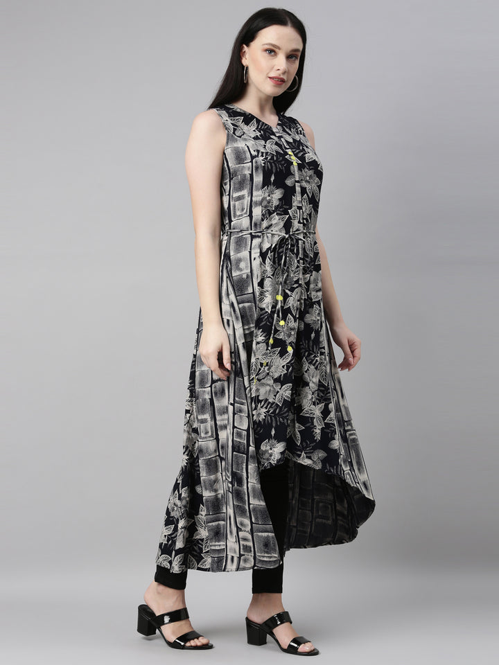 Neerus Black printed anarkali kurta - side view