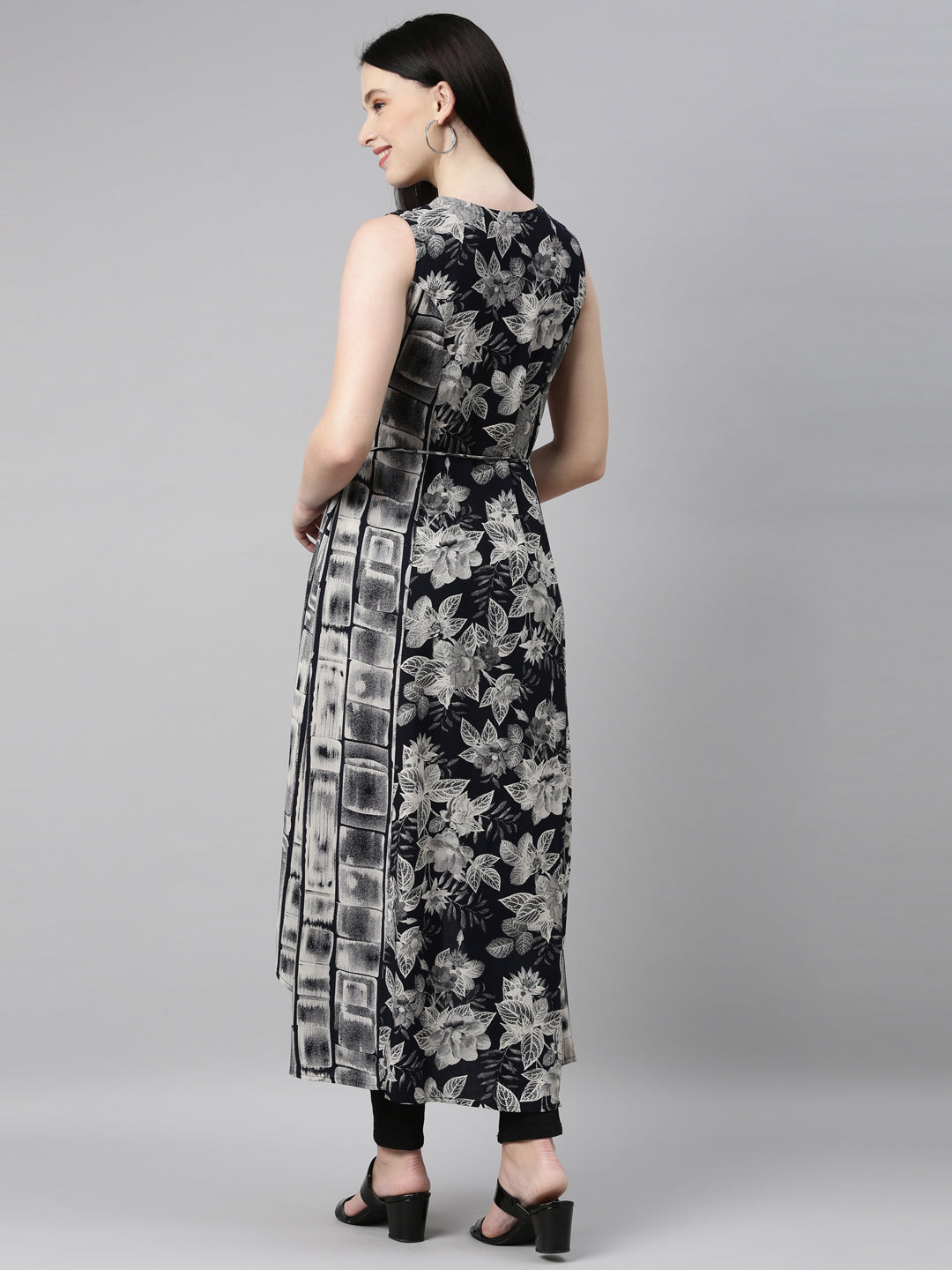 Neerus Black printed anarkali kurta - detail view 1