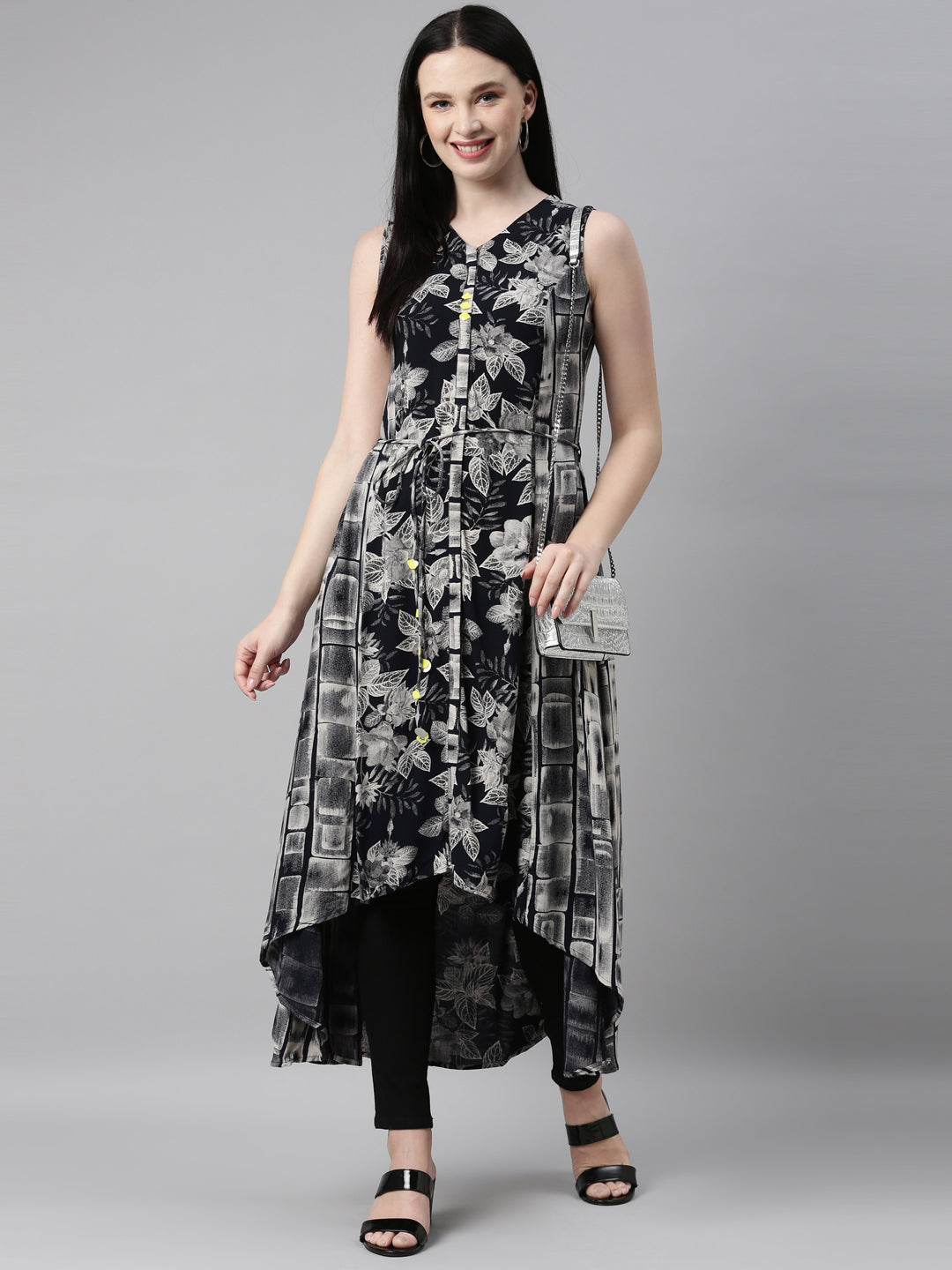 Neerus Black printed anarkali kurta - detail view 3