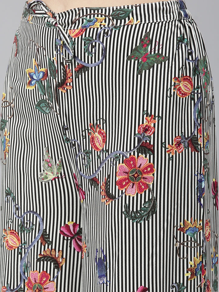 Neerus Black Regular Straight Solid Kurta And Palazzos