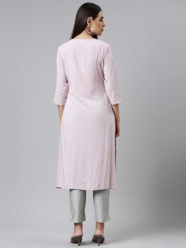 Neerus Pink embroidered floral kurti - side view