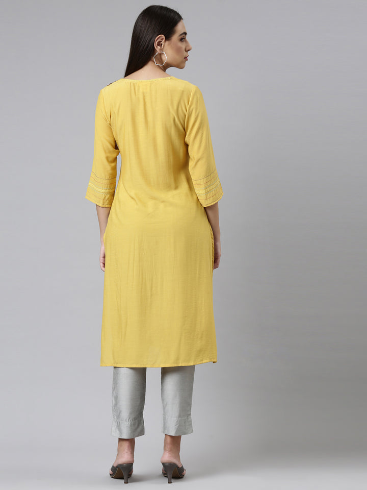 Neerus Yellow printed floral kurti - side view