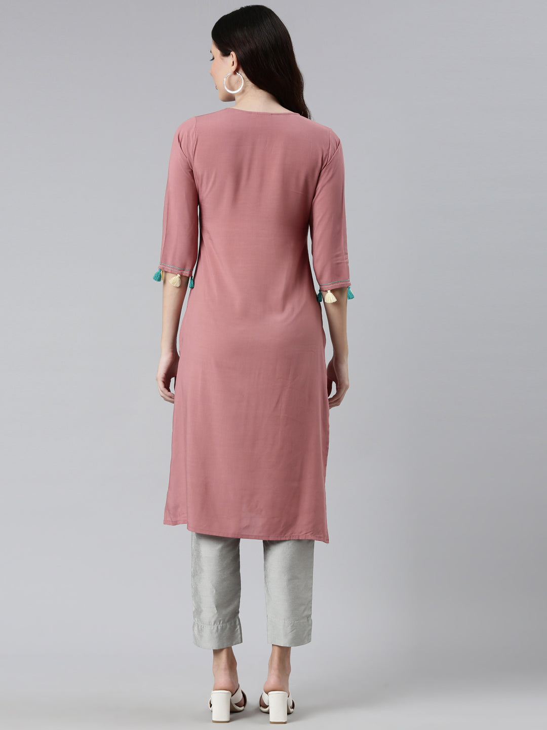 Neerus Pink rayon straight kurti - side view