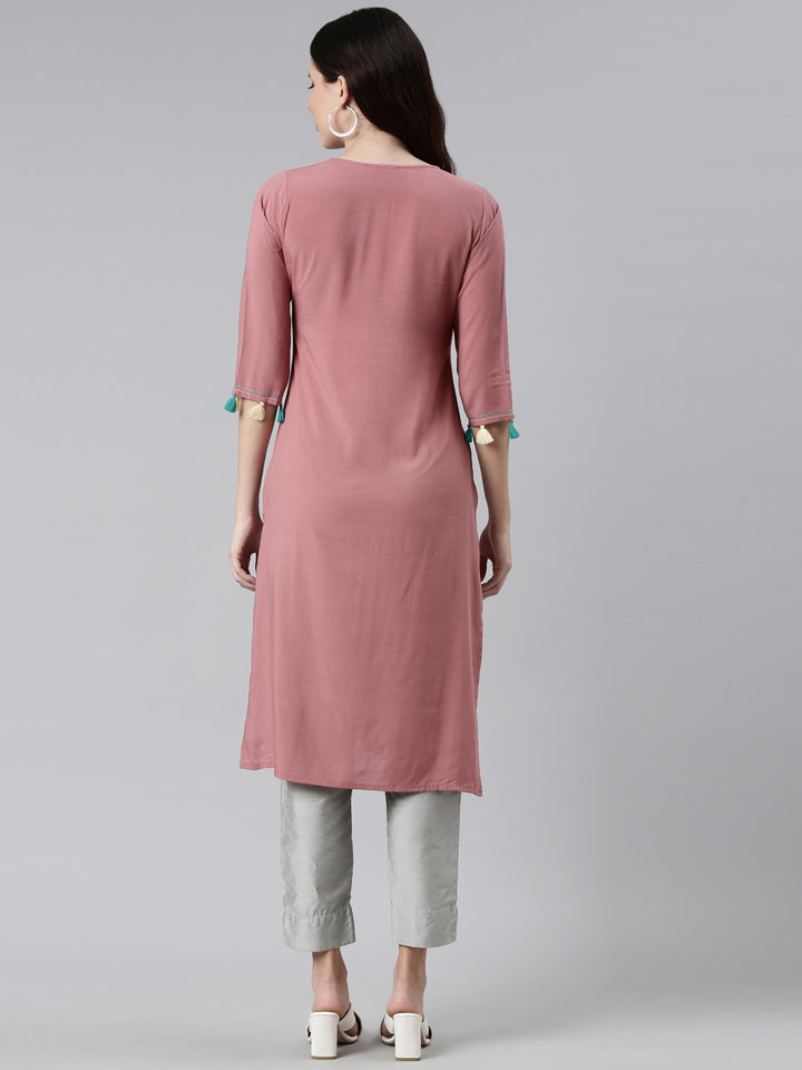 Neerus Pink rayon straight kurti - side view