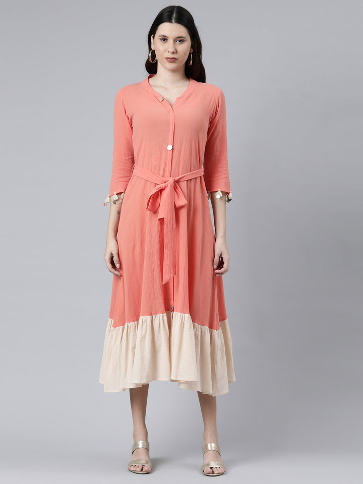 Neerus Peach Color Chiffon Fabric Dress