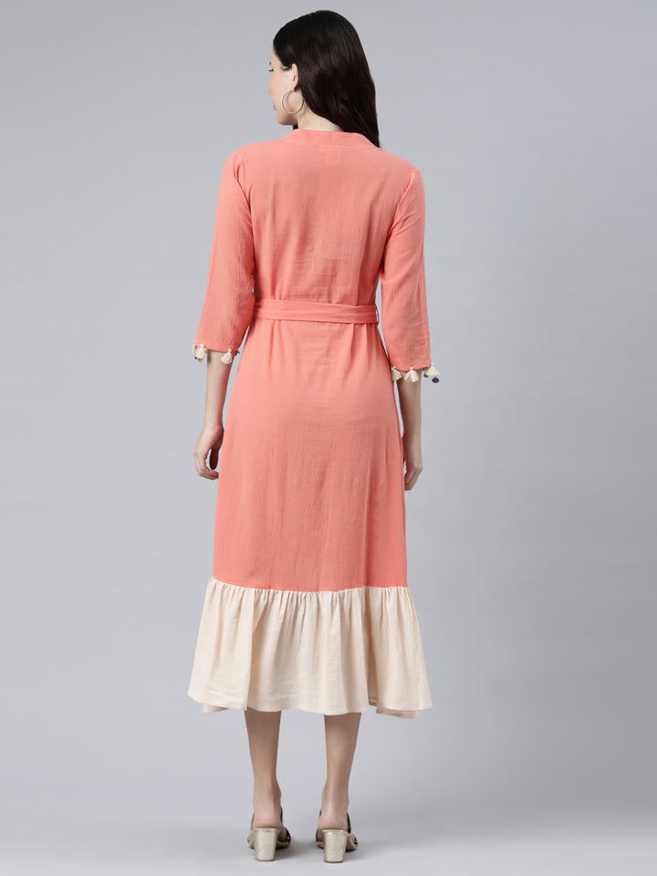 Neerus Peach Color Chiffon Fabric Dress