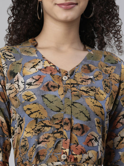 Neerus Women Floral Printed High-Low Hem A-line Kurta