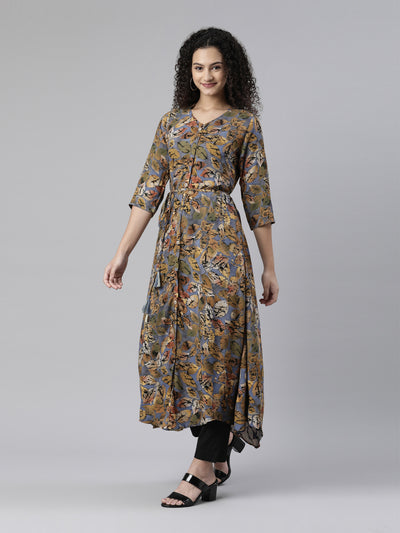 Neerus Women Floral Printed High-Low Hem A-line Kurta