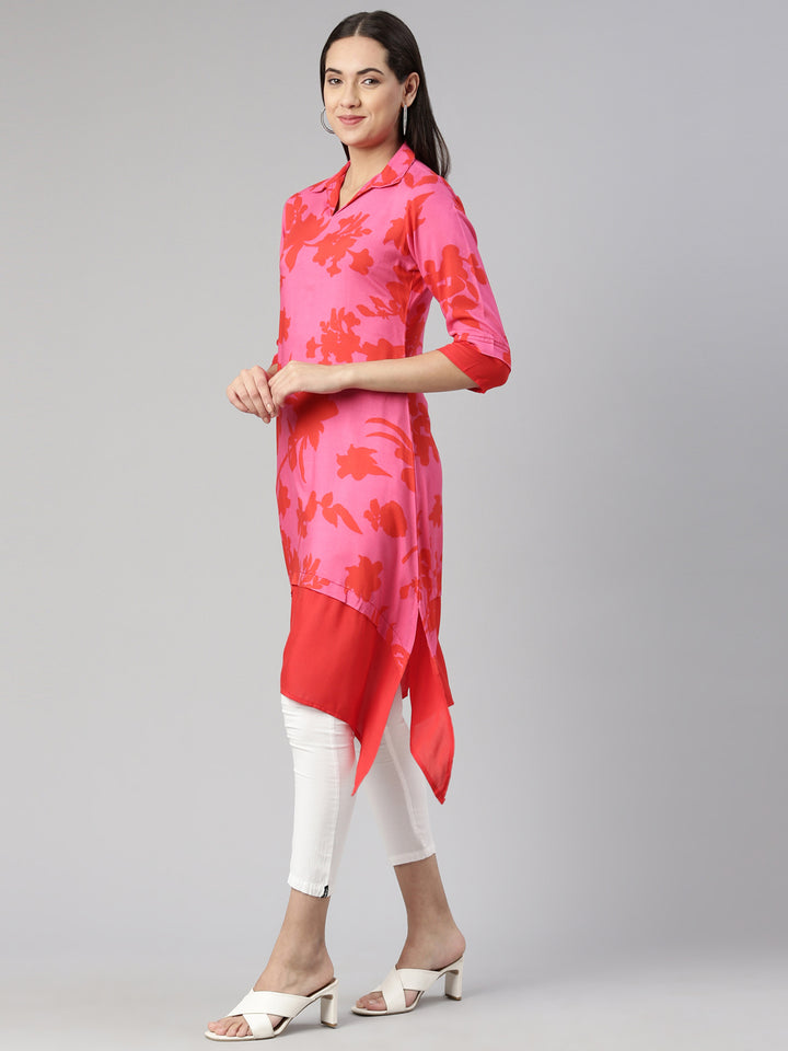 Neerus Pink Color Rayon Fabric Kurta
