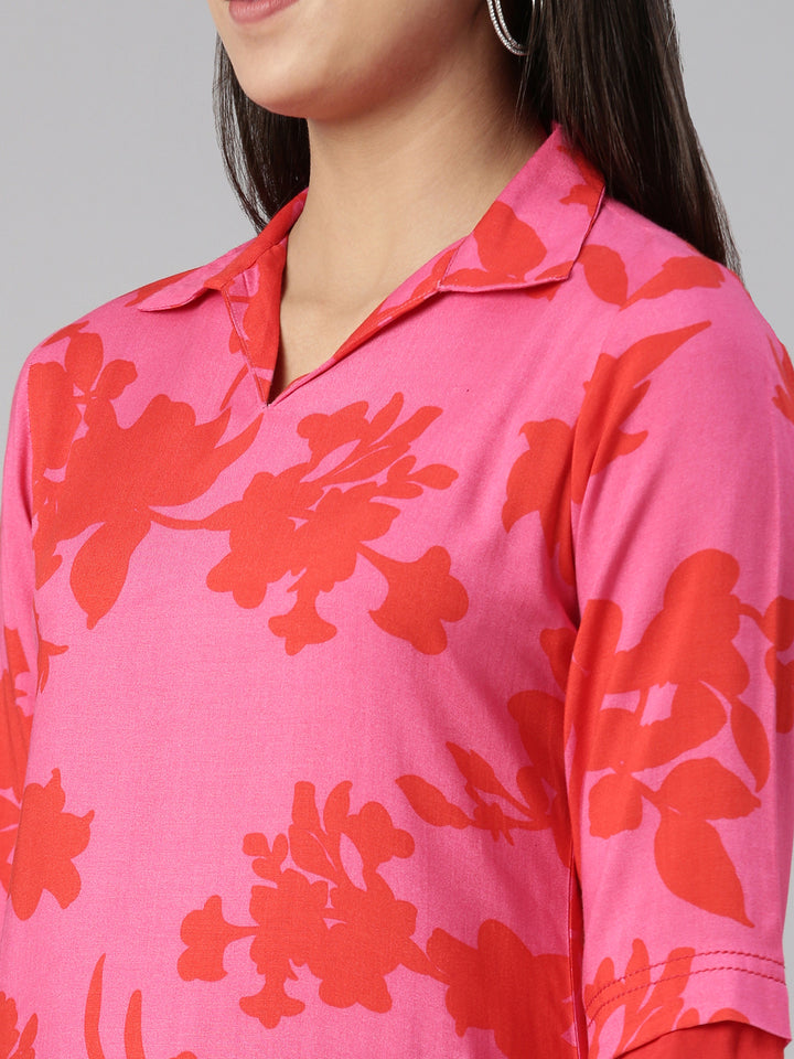 Neerus Pink Color Rayon Fabric Kurta