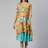 Neerus Floral Printed Layered Ethnic Midi Dress