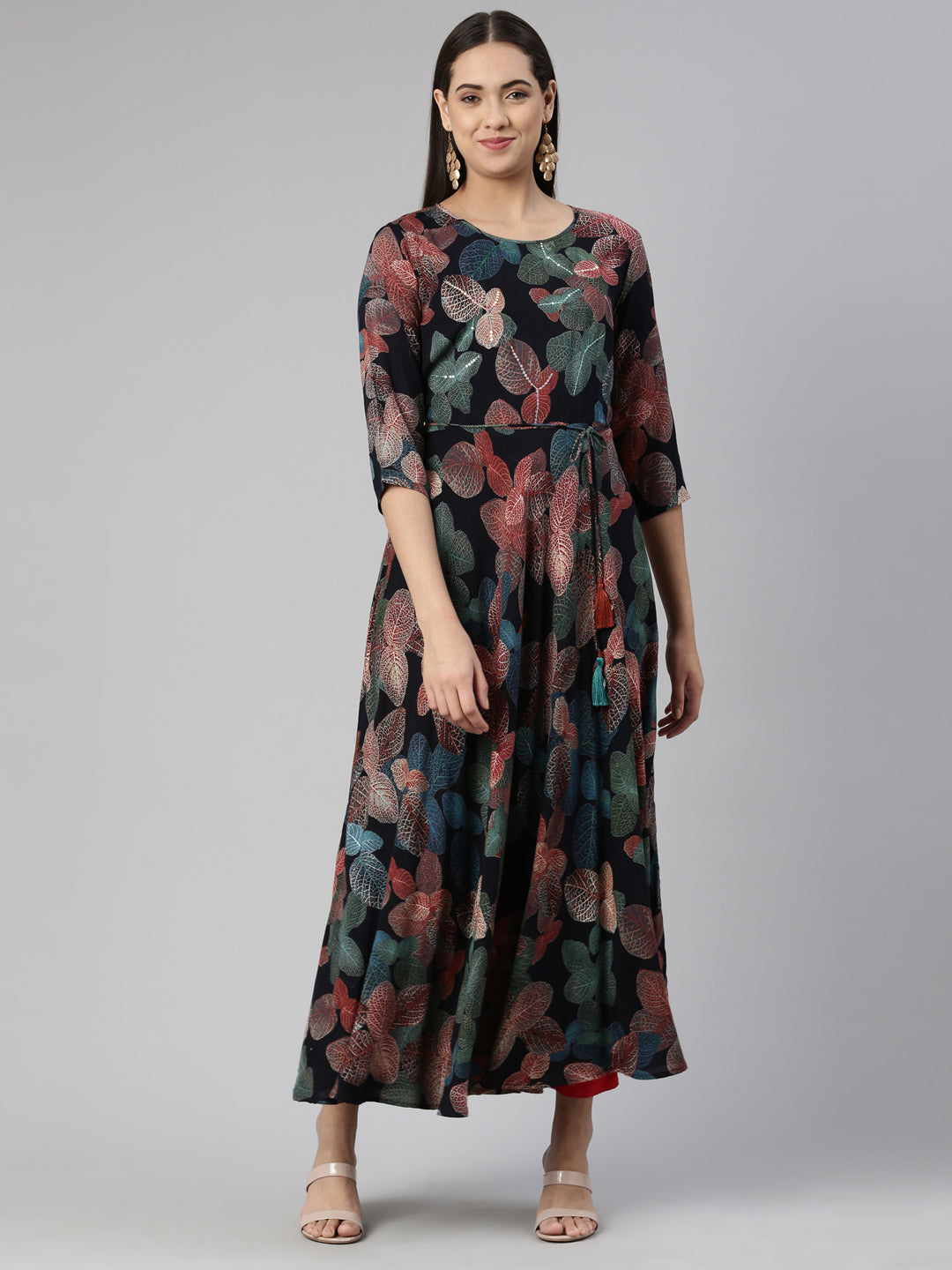 Neerus Floral Ethnic Maxi Dress