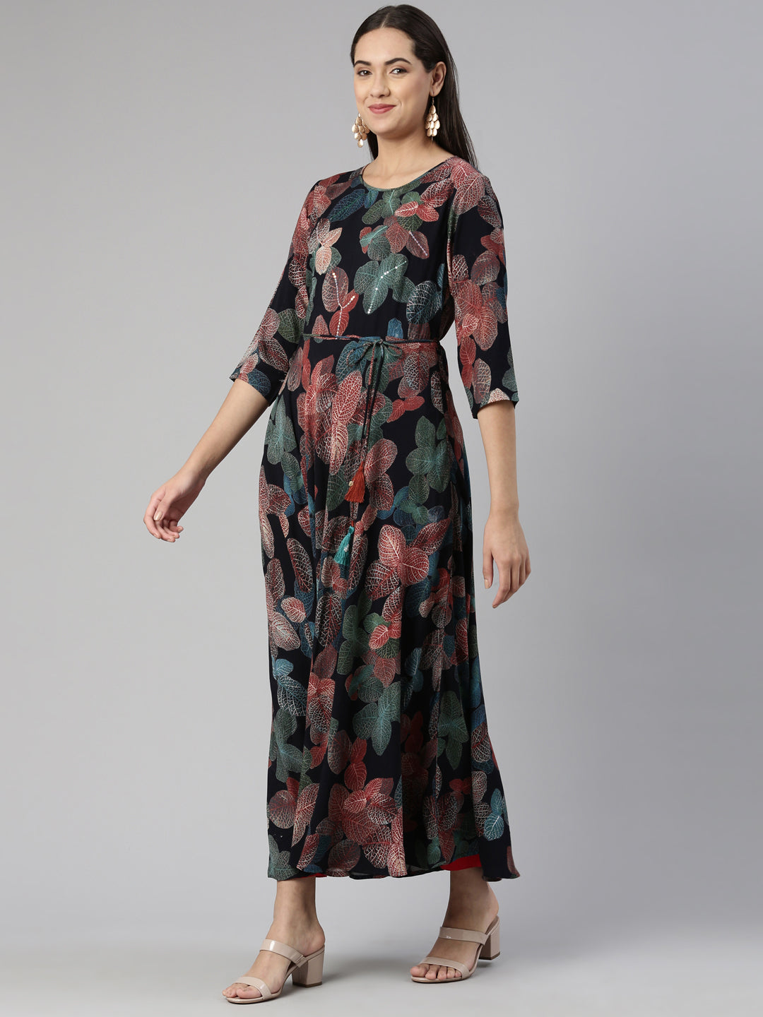 Neerus Floral Ethnic Maxi Dress