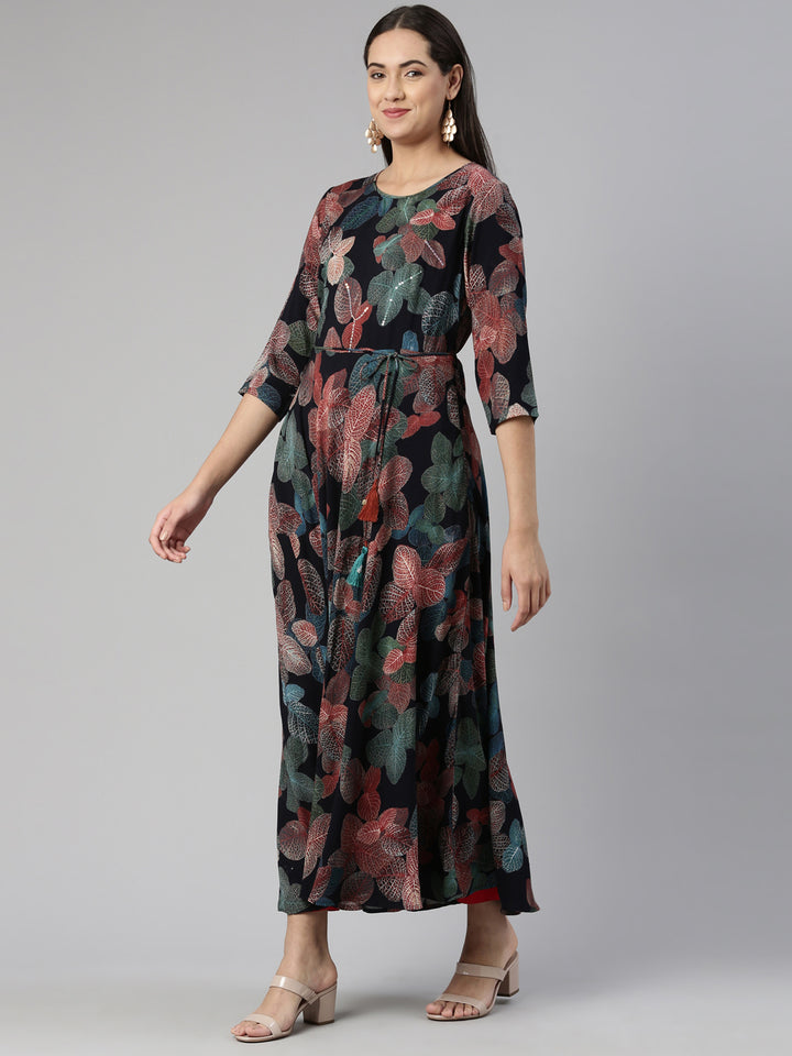 Neerus Floral Ethnic Maxi Dress