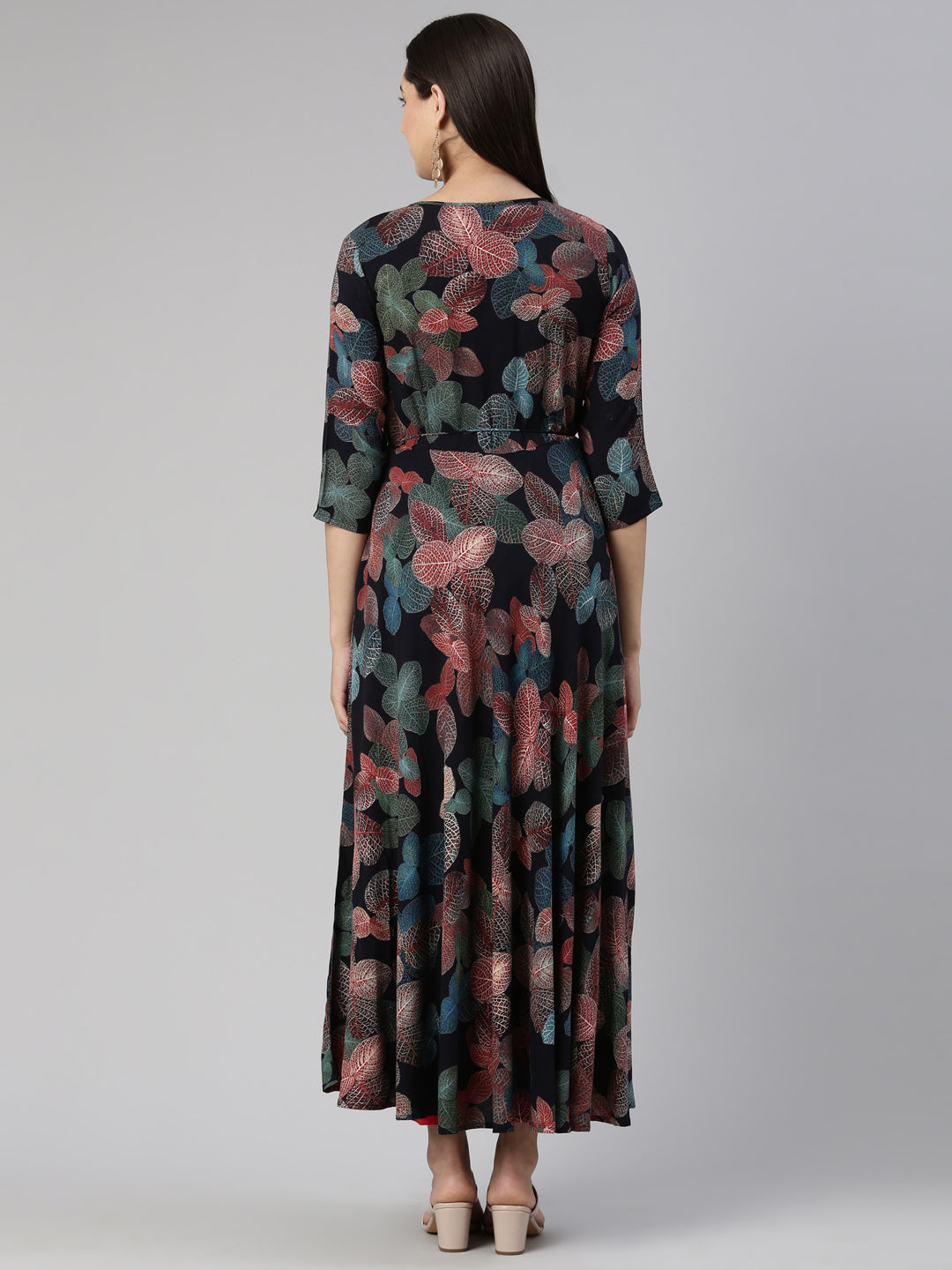 Neerus Floral Ethnic Maxi Dress