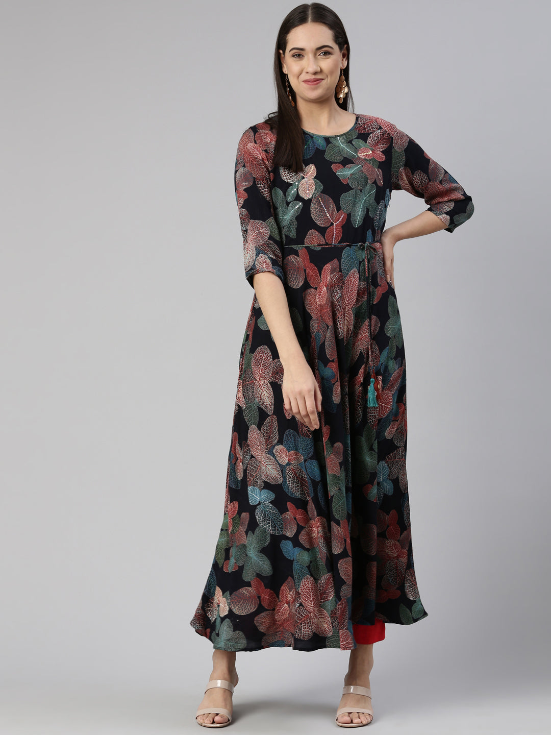 Neerus Floral Ethnic Maxi Dress