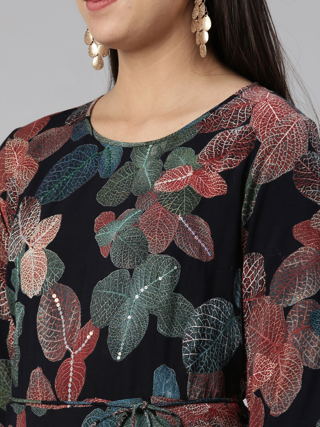 Neerus Floral Ethnic Maxi Dress