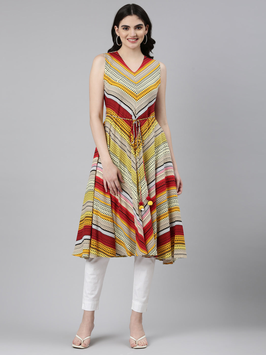 Neerus Yellow Regular Anarkali Solid Kurta