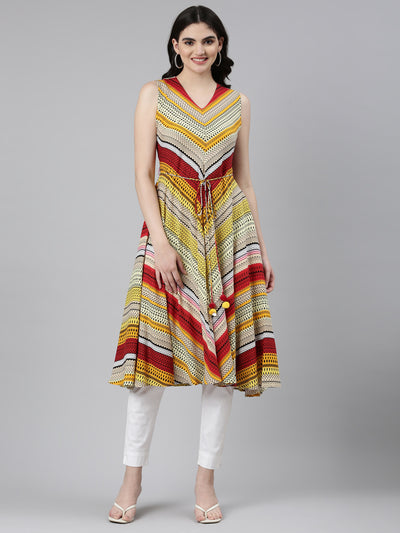 Neerus Yellow Regular Anarkali Solid Kurta