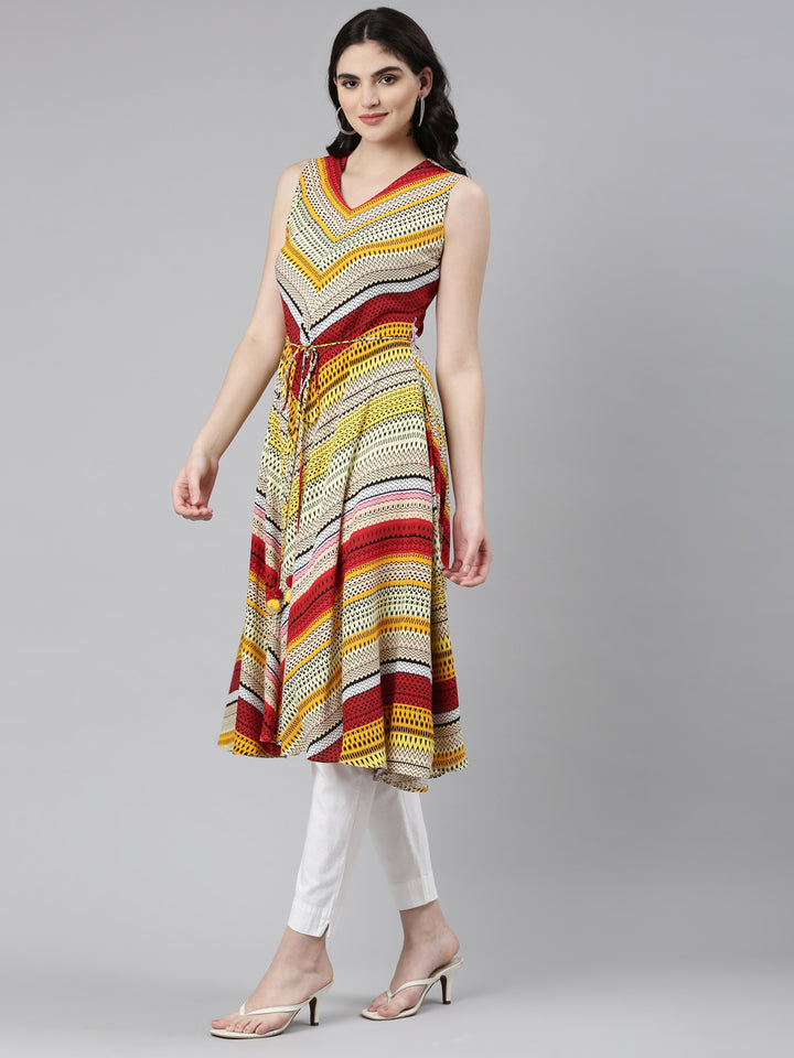 Neerus Yellow Regular Anarkali Solid Kurta