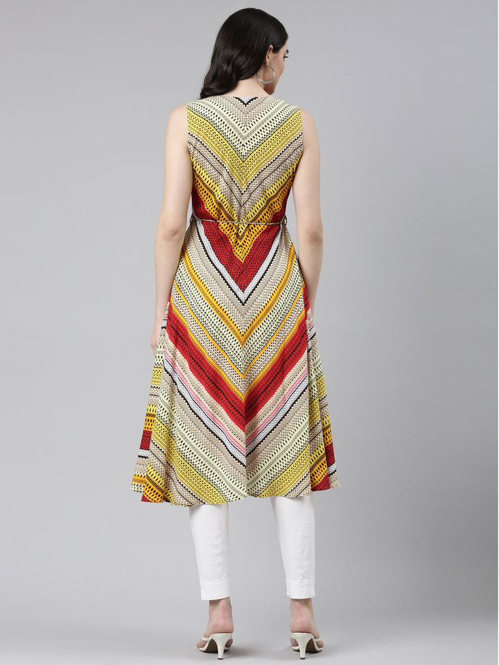 Neerus Yellow Regular Anarkali Solid Kurta