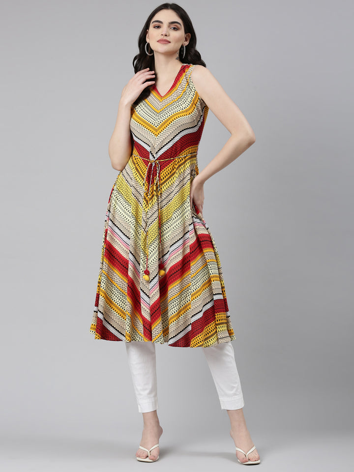 Neerus Yellow Regular Anarkali Solid Kurta