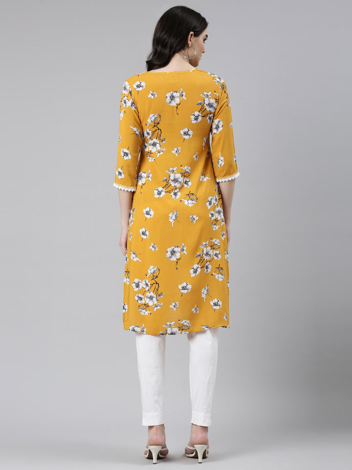 Neerus Mustard Regular Straight Solid Kurta