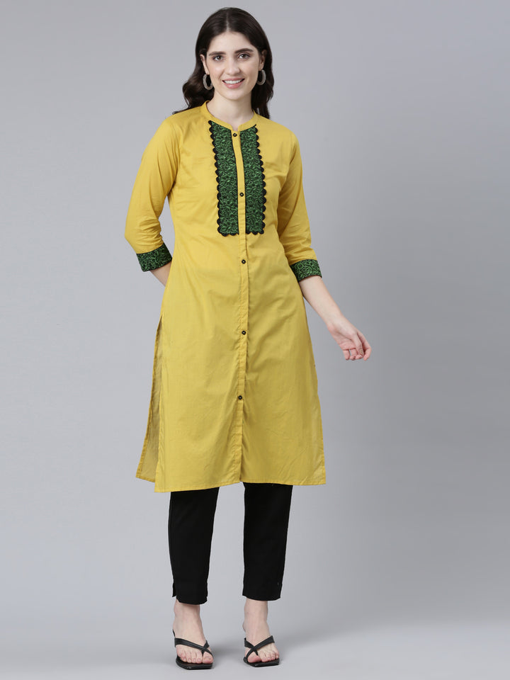 Neerus Mustard Regular Straight Solid Kurta