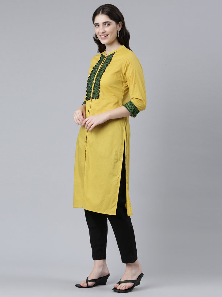 Neerus Mustard Regular Straight Solid Kurta