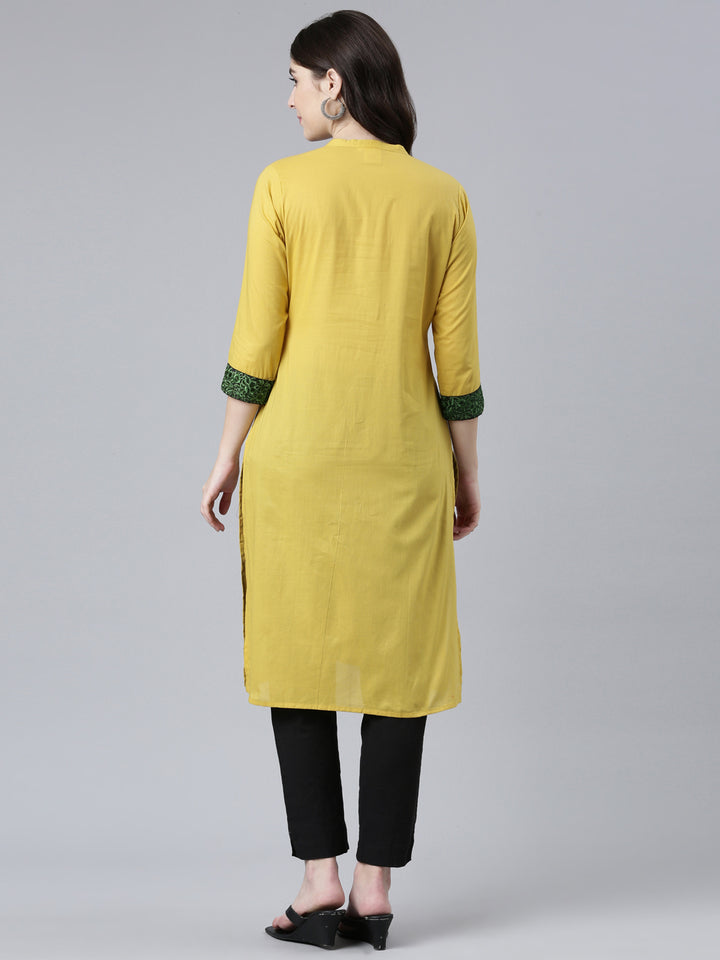 Neerus Mustard Regular Straight Solid Kurta