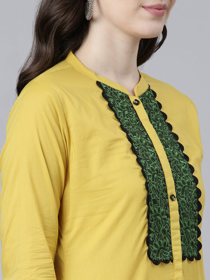 Neerus Mustard Regular Straight Solid Kurta