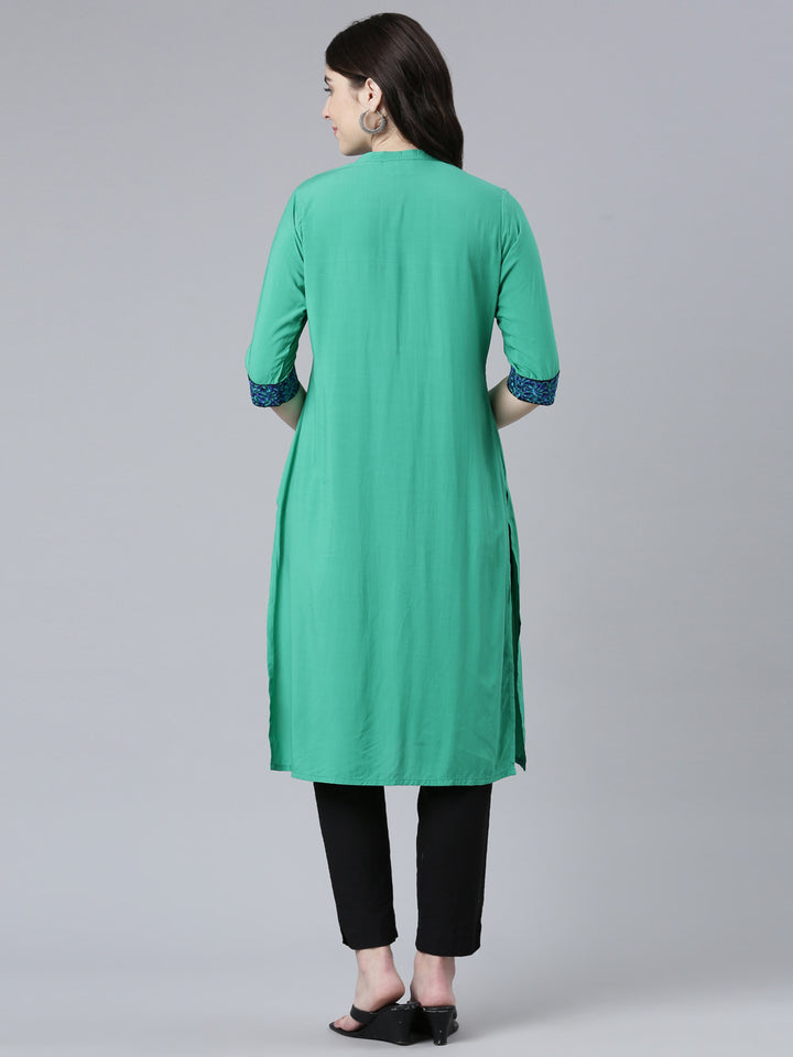 Neerus Green Regular Straight Solid Kurtas