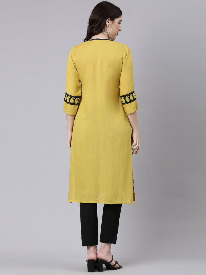 Neerus Green Regular Straight Solid Kurtas