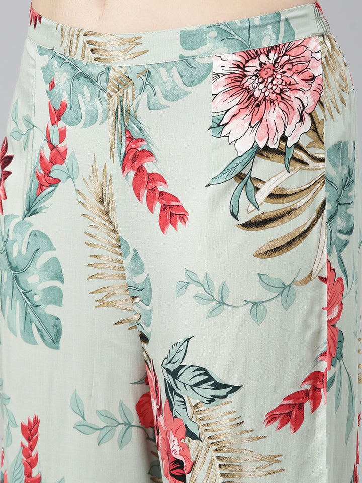 Neerus Green Regular Straight Printed Kurta And Trousers