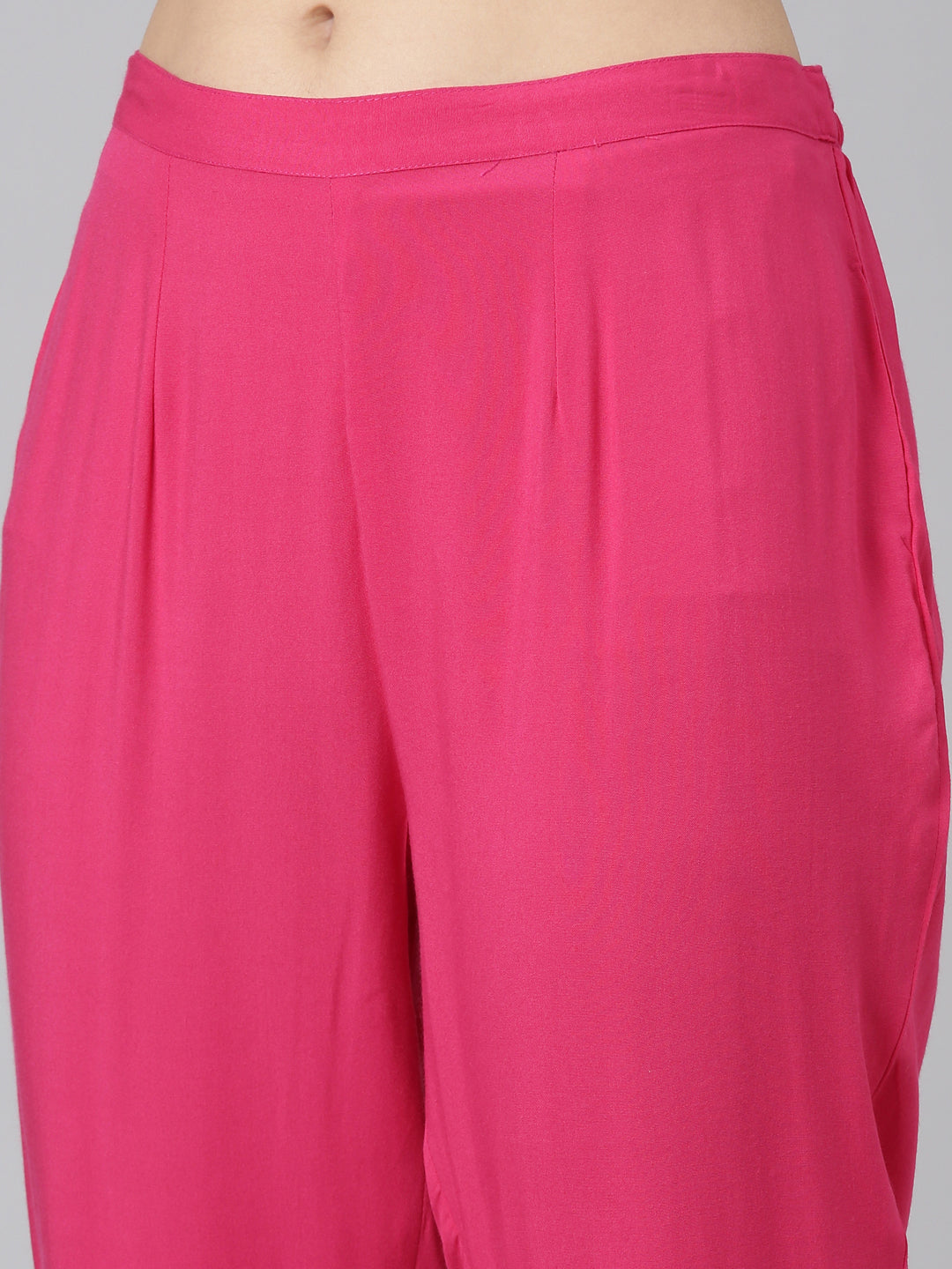 Neerus Pink Regular Straight Solid Kurta And Trousers