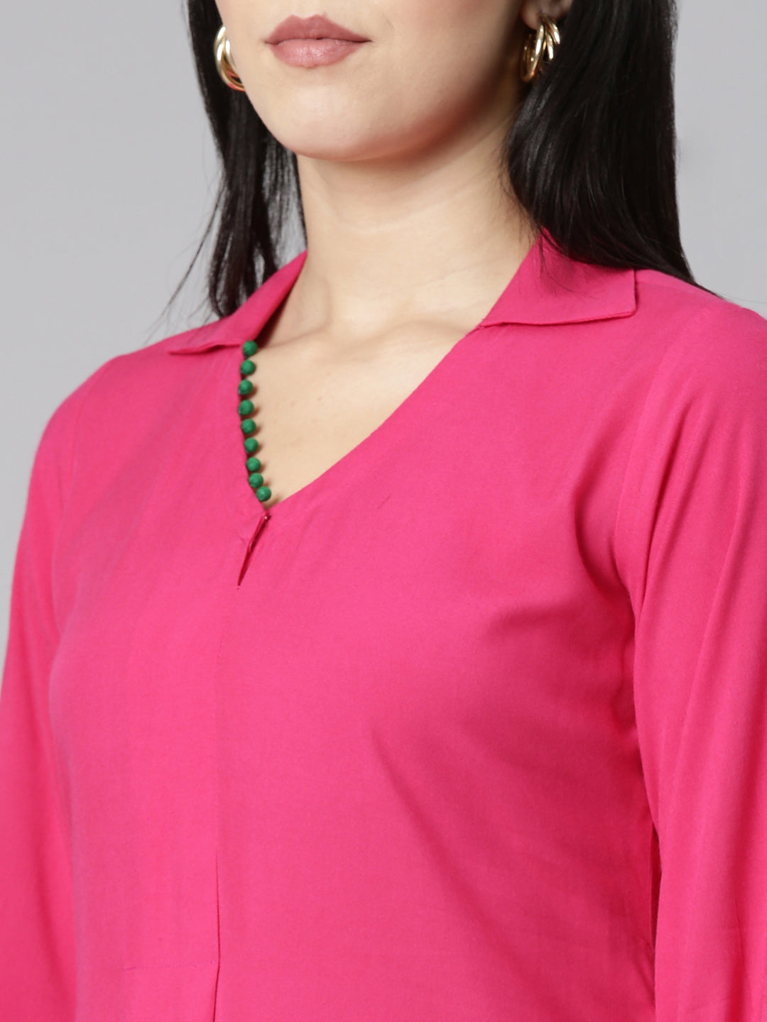 Neerus Pink Regular Straight Solid Kurta And Trousers