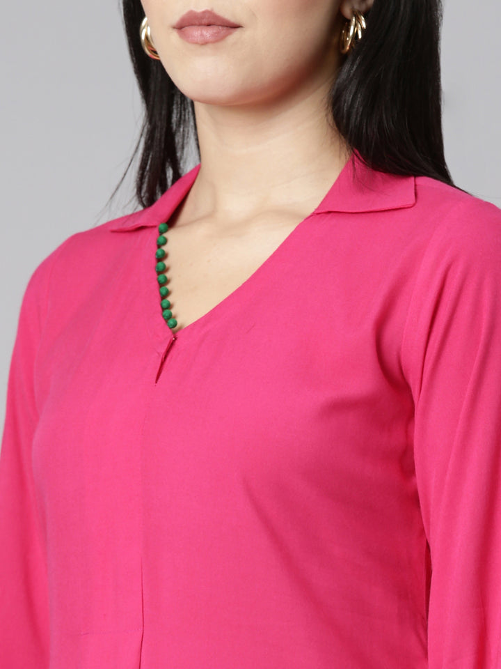 Neerus Pink Regular Straight Solid Kurta And Trousers