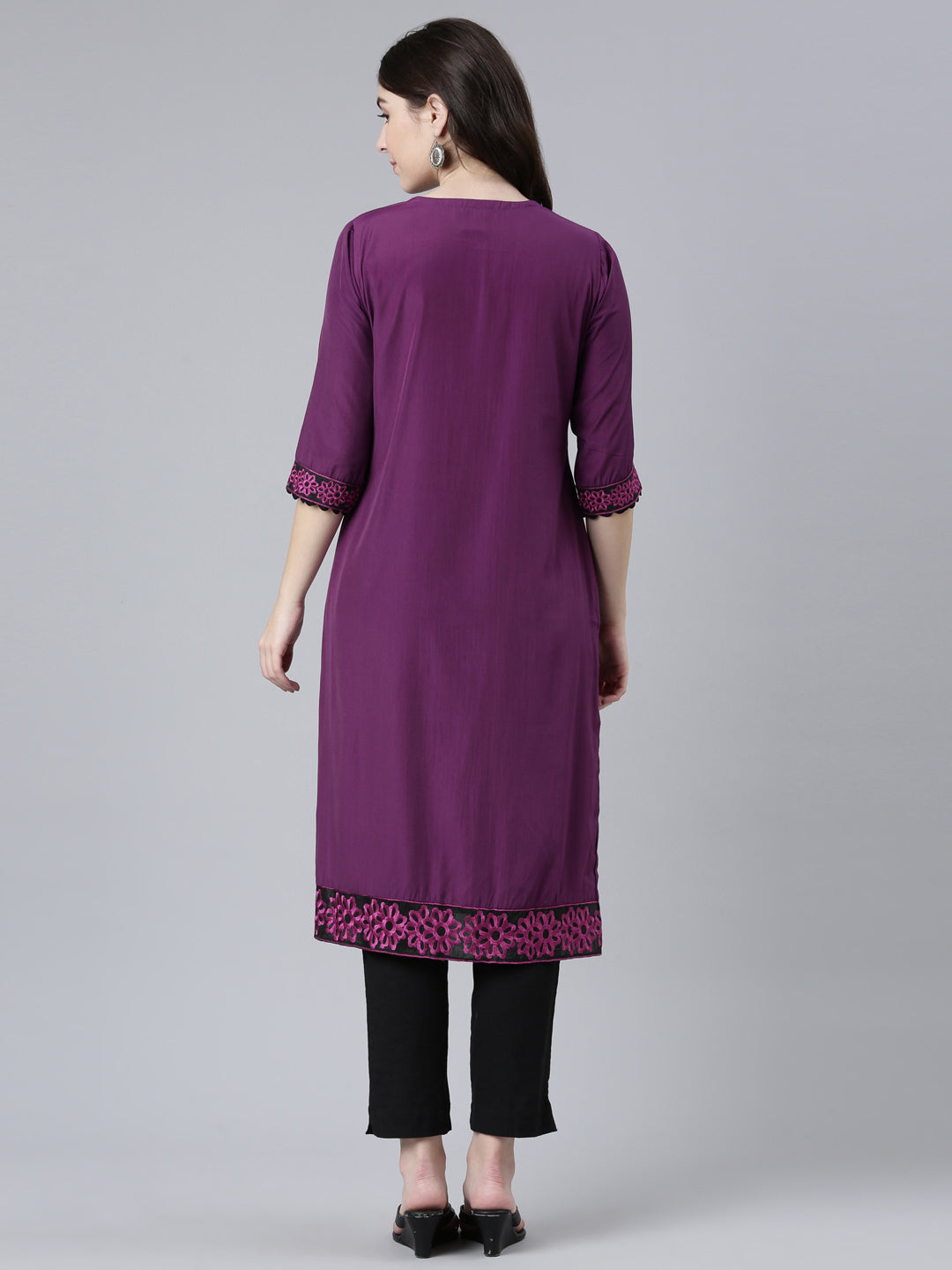 Neerus Purple Regular Straight Solid Kurtas
