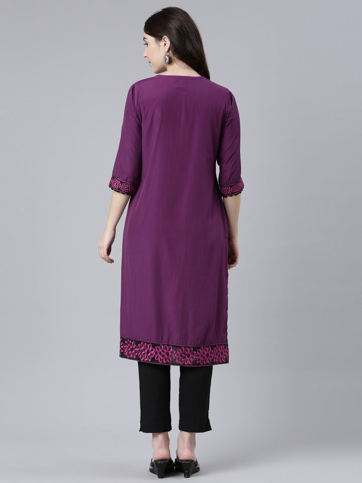 Neerus Purple Regular Straight Solid Kurtas