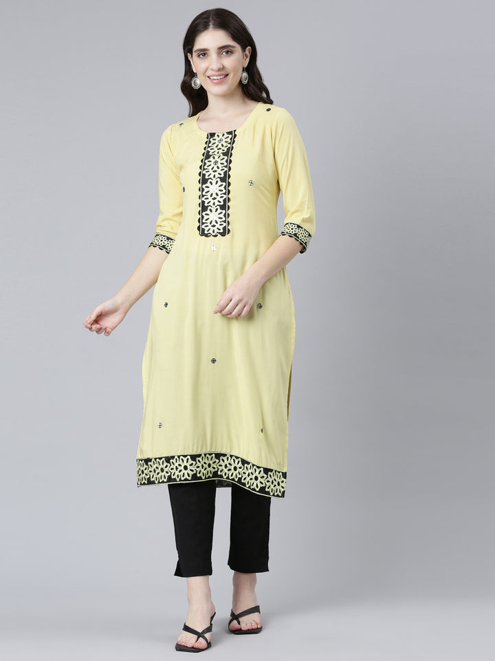 Neerus Yellow Regular Straight Solid Kurtas