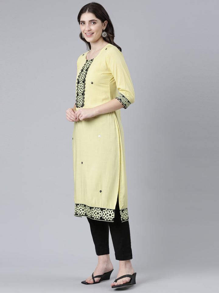 Neerus Yellow Regular Straight Solid Kurtas