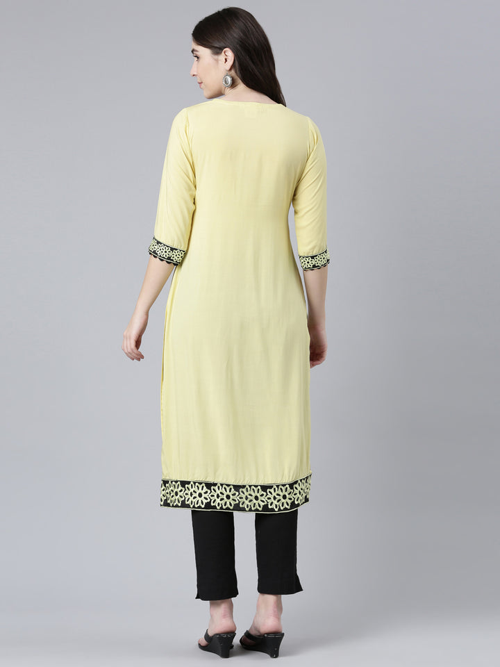 Neerus Yellow Regular Straight Solid Kurtas