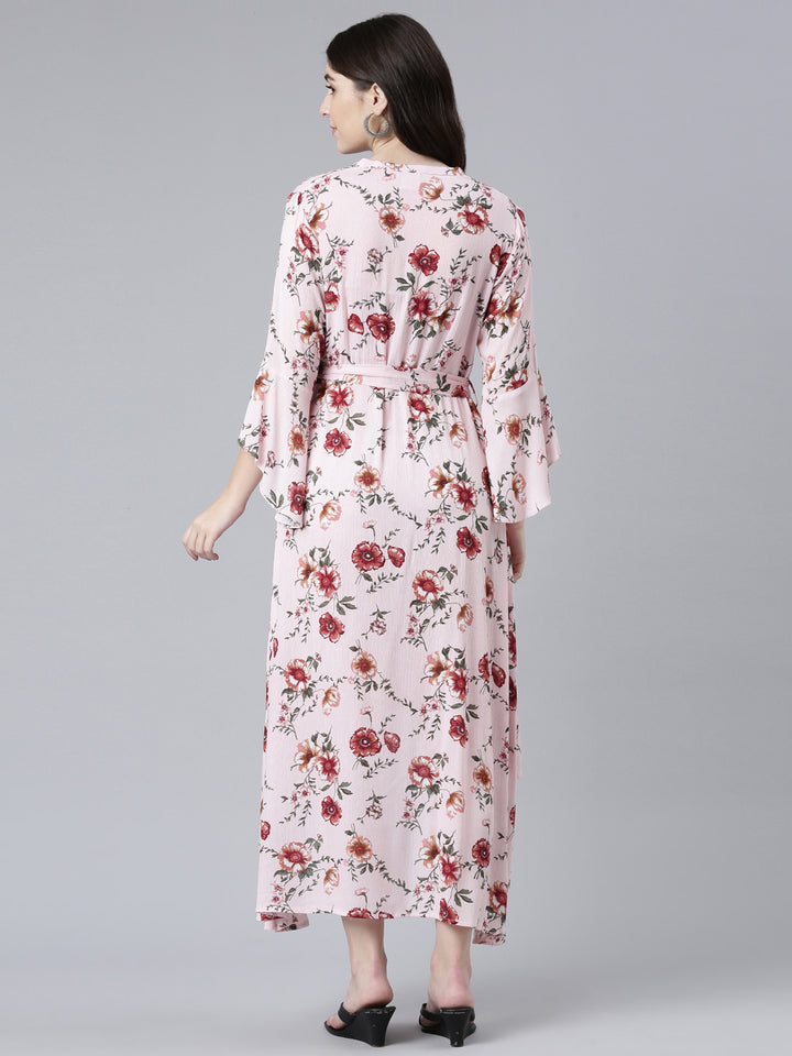 Neerus Pink High-Low Casual Printed Dress