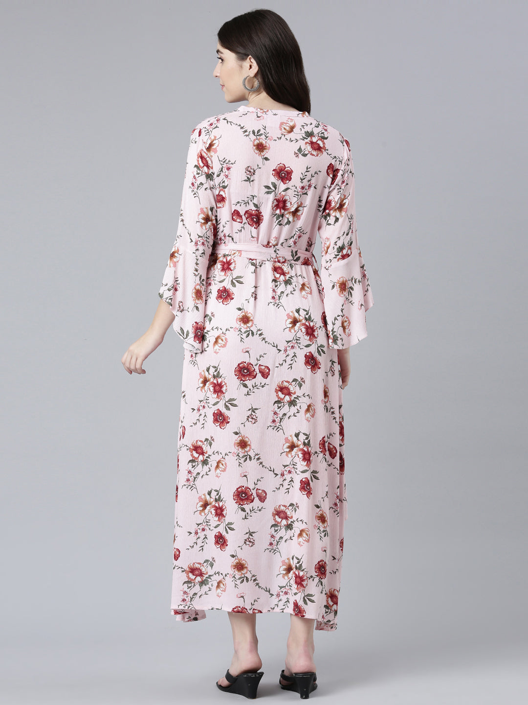 Neerus Pink High-Low Casual Printed Gown