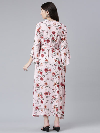 Neerus Pink High-Low Casual Printed Gown