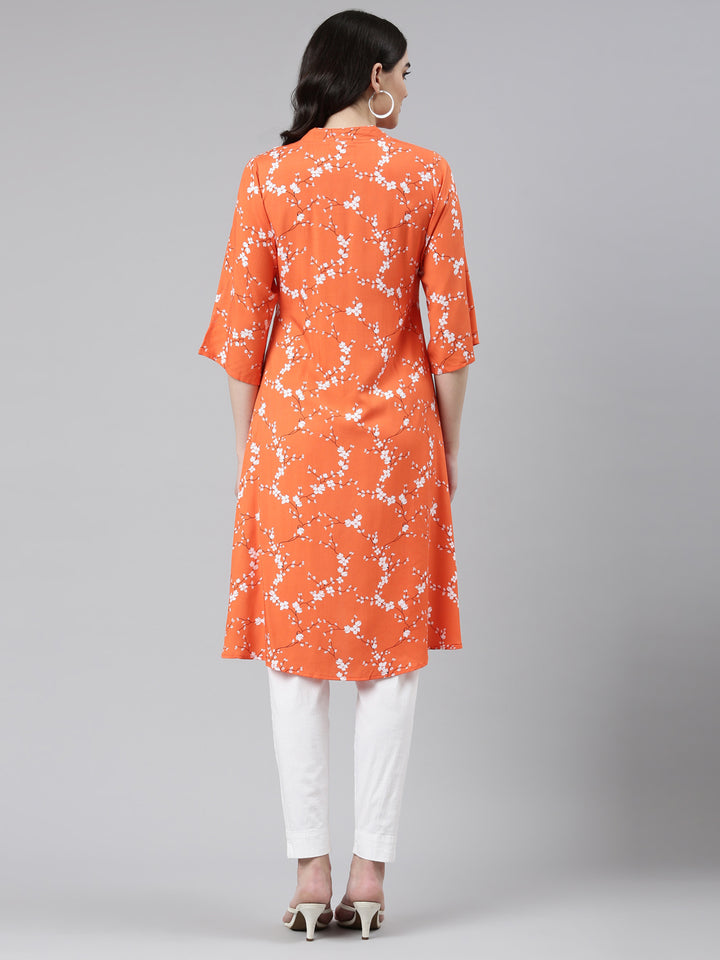 Neerus Orange Regular Straight Solid Kurta