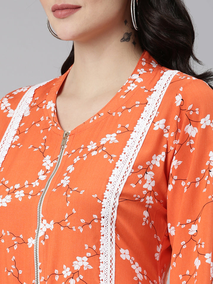 Neerus Orange Regular Straight Solid Kurta